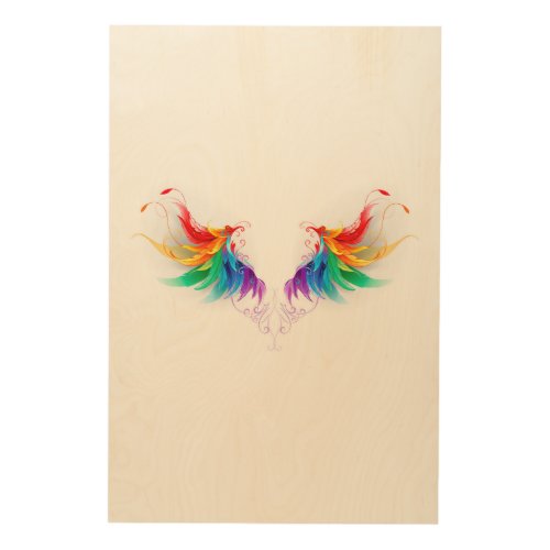 Fluffy Rainbow Wings Wood Wall Art
