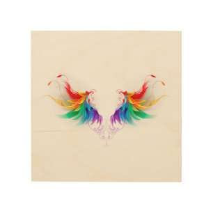 Fluffy Rainbow Wings Wood Wall Art