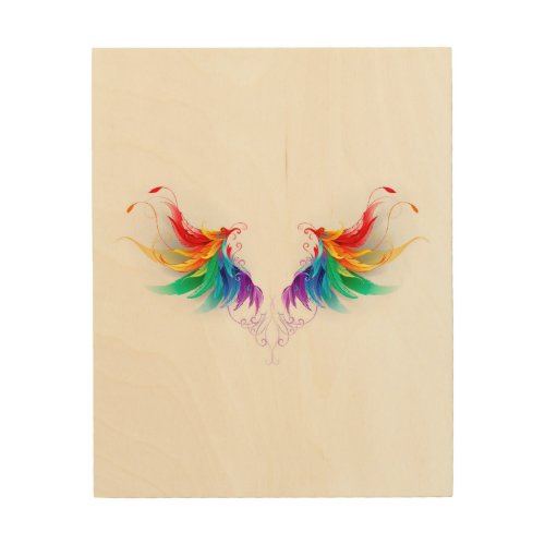 Fluffy Rainbow Wings Wood Wall Art