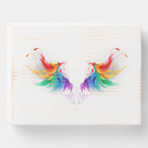 Fluffy Rainbow Wings Wooden Box Sign