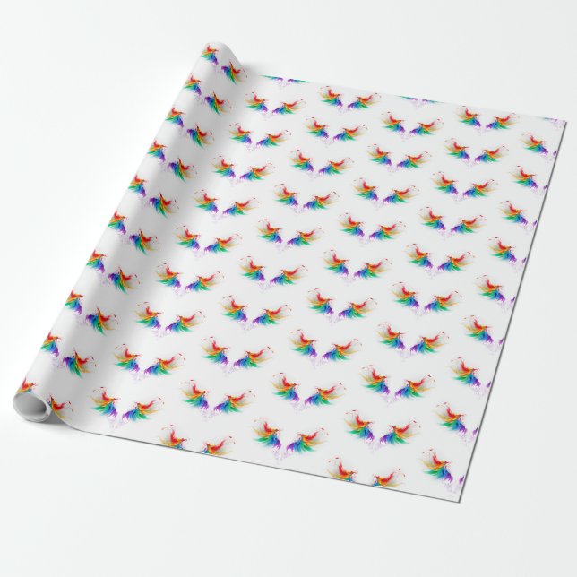 Fluffy Rainbow Wings Wrapping Paper (Unrolled)