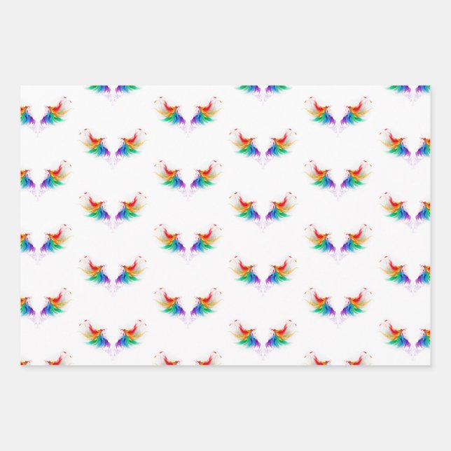 Fluffy Rainbow Wings Wrapping Paper Sheets (Front)