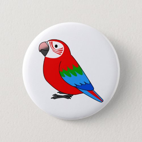 Fluffy red and green winged macaw parrot cartoon button