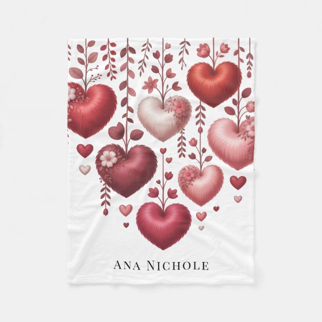 Fluffy Red Floral Heart Baby Shower Gift Fleece Blanket (Front)