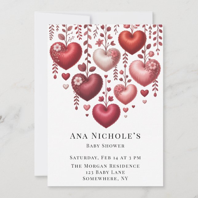 Fluffy Red Floral Heart Baby Shower Invitation (Front)