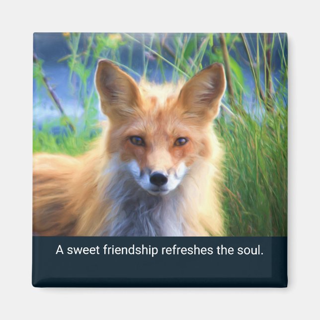 Fluffy Red Fox with Friendship Quote Magnet (Front)