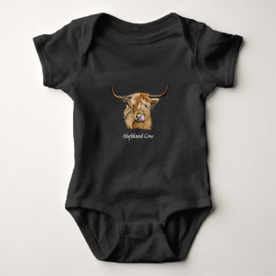 Fluffy Red Highland Cow Original Digital Art  Baby Bodysuit