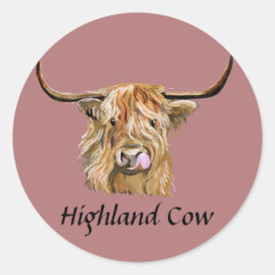 Fluffy Red Highland Cow Original Digital Art Classic Round Sticker