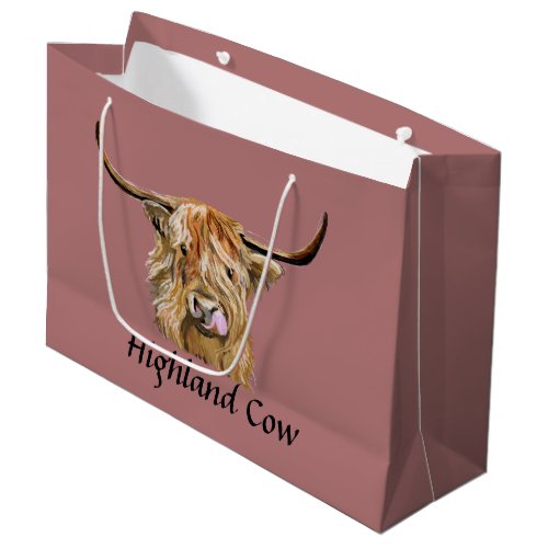 Fluffy Red Highland Cow Original Digital Art  Large Gift Bag
