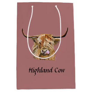 Fluffy Red Highland Cow Original Digital Art Medium Gift Bag
