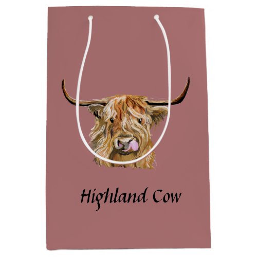 Fluffy Red Highland Cow Original Digital Art    Medium Gift Bag