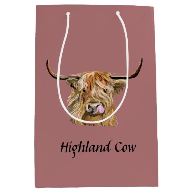Fluffy Red Highland Cow Original Digital Art    Medium Gift Bag (Front)