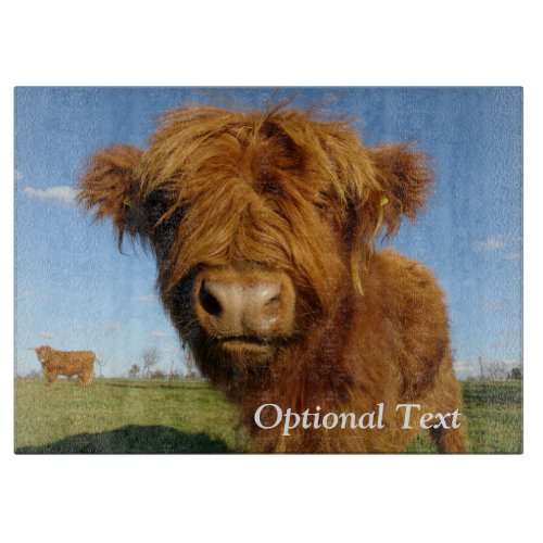 Fluffy Scottish Highland Cow _ Blue Sky Cutting Board
