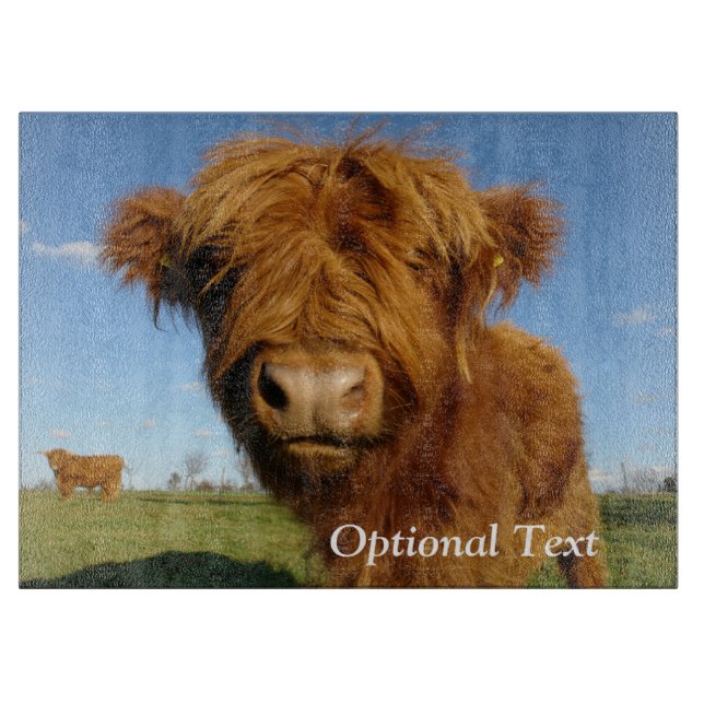 Fluffy Scottish Highland Cow - Blue Sky Cutting Board (Front)