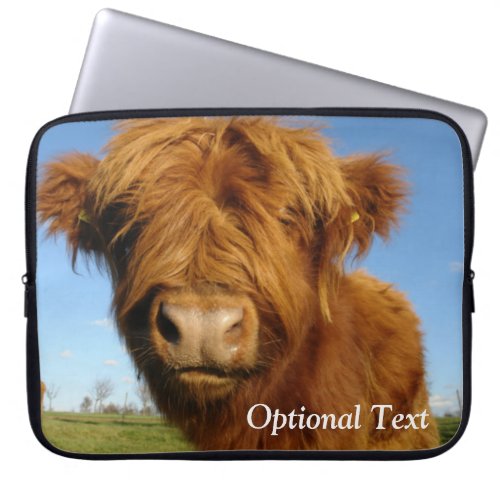 Fluffy Scottish Highland Cow _ Blue Sky Laptop Sleeve