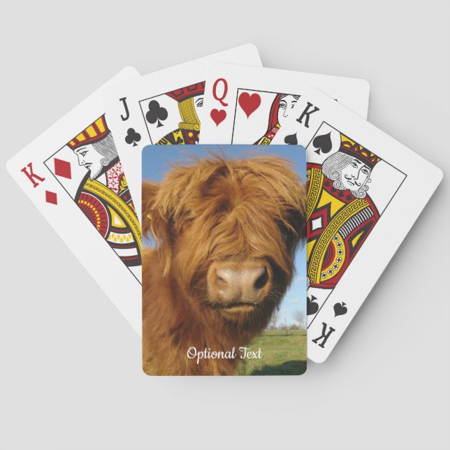 Fluffy Scottish Highland Cow - Blue Sky Poker Cards (Back)