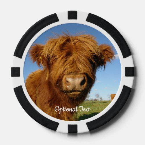 Fluffy Scottish Highland Cow _ Blue Sky Poker Chips