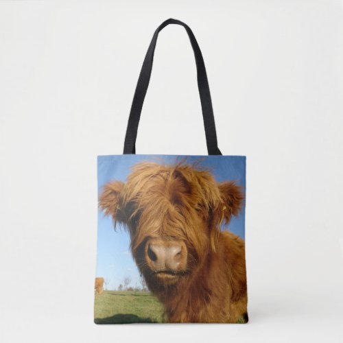 Fluffy Scottish Highland Cow _ Blue Sky Tote Bag