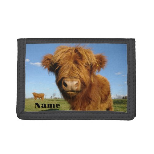 Fluffy Scottish Highland Cow _ Blue Sky Trifold Wallet