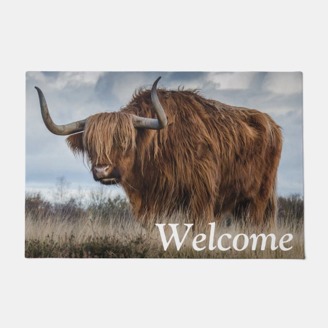 Fluffy Scottish Highland Cow Welcome Doormat (Front)