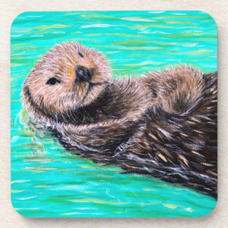 Fluffy Sea Otter Painting Beverage Coaster