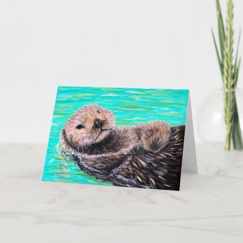 Fluffy Sea Otter Painting Card