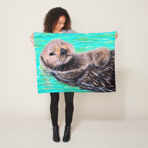 Fluffy Sea Otter Painting Fleece Blanket