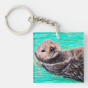 Fluffy Sea Otter Painting Keychain