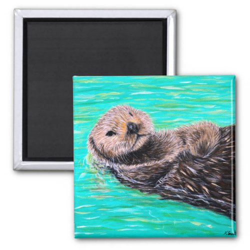 Fluffy Sea Otter Painting Magnet