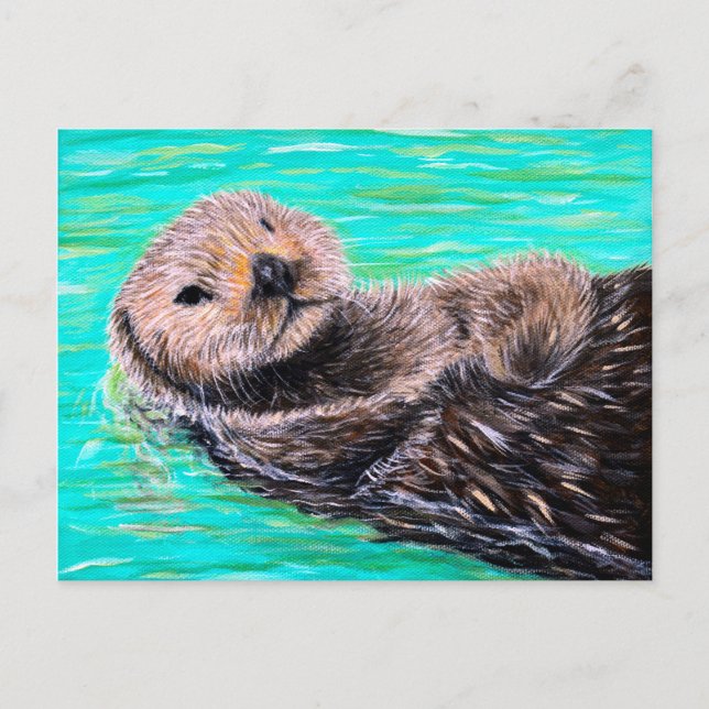 Fluffy Sea Otter Painting Postcard (Front)