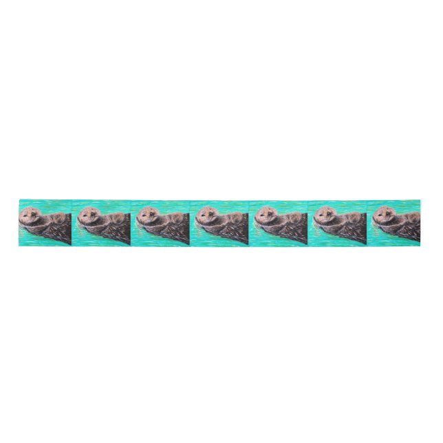 Fluffy Sea Otter Painting Satin Ribbon (Front)