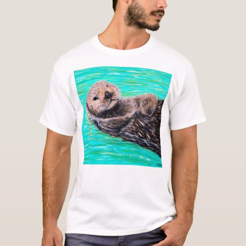 Fluffy Sea Otter Painting T_Shirt