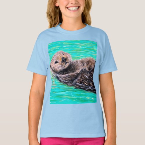 Fluffy Sea Otter Painting T_Shirt