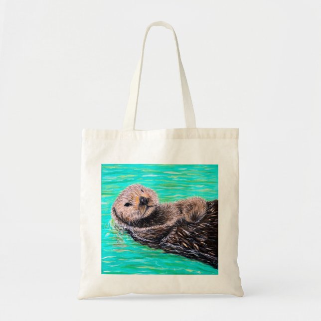 Fluffy Sea Otter Painting Tote Bag (Front)