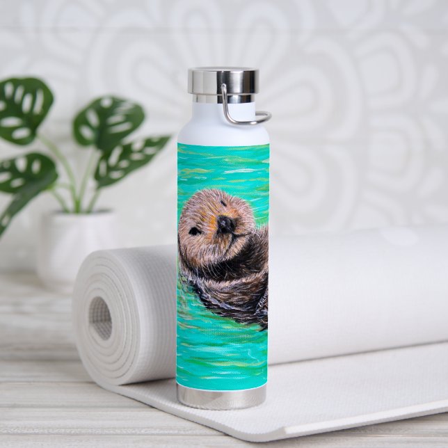 Fluffy Sea Otter Painting Water Bottle (Yoga (Rotated))