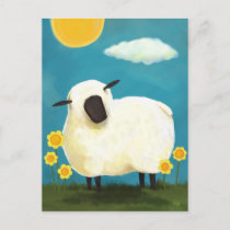 Fluffy Sheep and Yellow Flowers Postcard