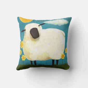 Fluffy Sheep And Yellow Flowers Throw Pillow | Zazzle