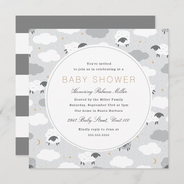 Fluffy Sheep Baby Shower Invitation (Front/Back)