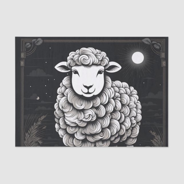 Fluffy Sheep Black And White Tissue Paper (Front)