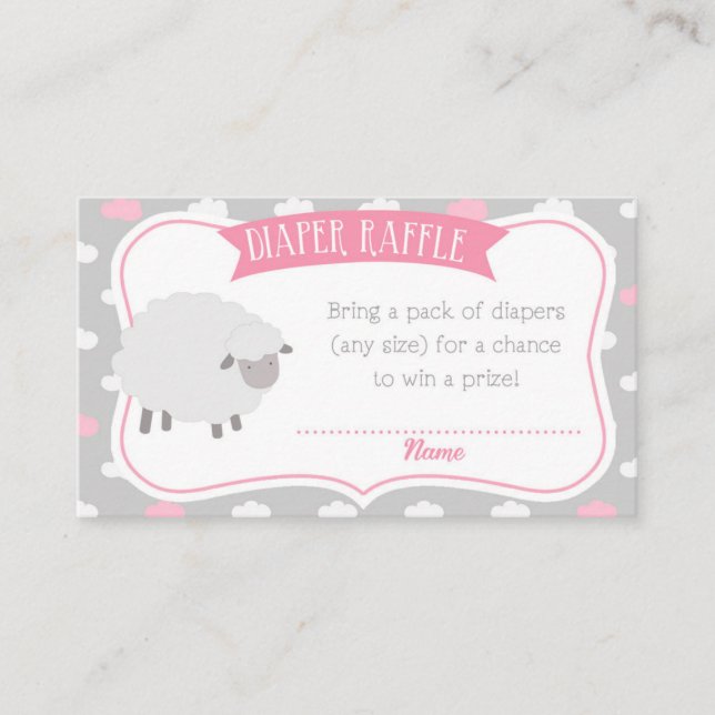 Fluffy Sheep Diaper Raffle Insert (Gray & Pink) (Front)