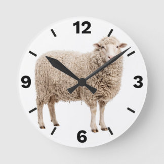Fluffy Sheep Farm Animal Countryside Rustic Decor Round Clock