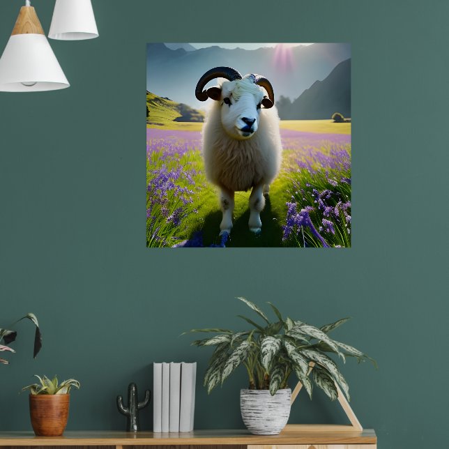 Fluffy Sheep field of purple flowers  Poster (Living Room 1)
