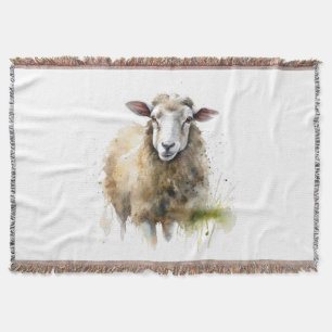 Fluffy Sheep in Pasture Throw Blanket