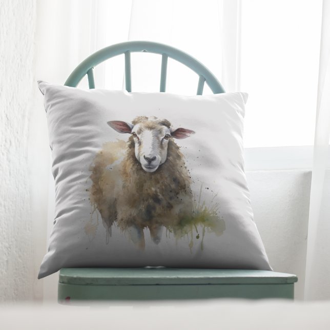 Fluffy Sheep in Pasture Throw Pillow (Creator Uploaded)