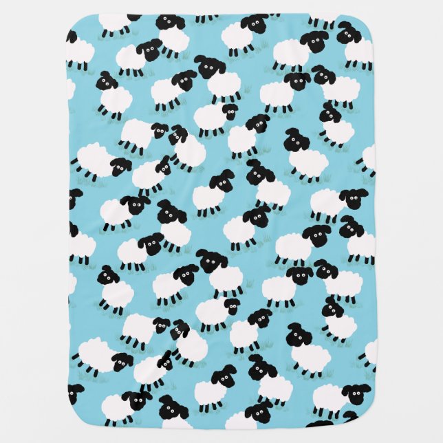 Fluffy Sheep On Baby Blue Blanket (Front)