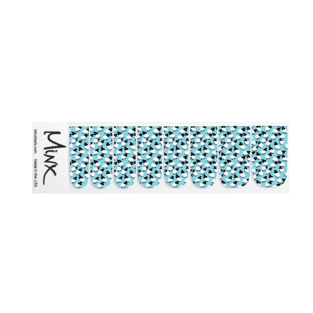 Fluffy Sheep on Baby Blue Minx Nail Art (Left Hand)