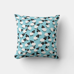 Fluffy Sheep on Baby Blue Throw Pillow