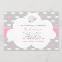 Fluffy Sheep with Cloud Invitation (Gray Pink)