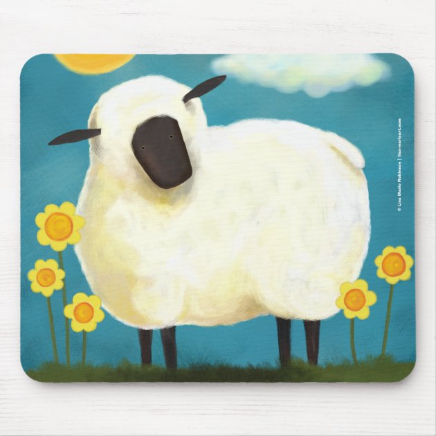 Fluffy Sheep & Yellow Flowers Mousepad | Zazzle