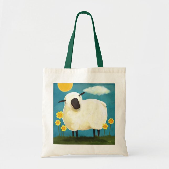 Fluffy Sheep & Yellow Flowers Tote Bag (Front)